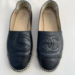 Chanel Espadrilles Sz 37 Fits 6.5 7 Black Flats